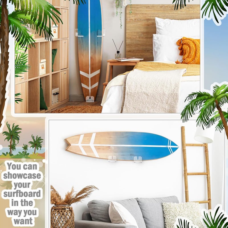 Yousoontic Surfboard Wall Mount Clear Acrylic Surf Board Display Indoor Wall Decor Vertical Surfboard Rack for Shortboards Fish Boards,and Funboards,Holds 50 Lbs - Image 4